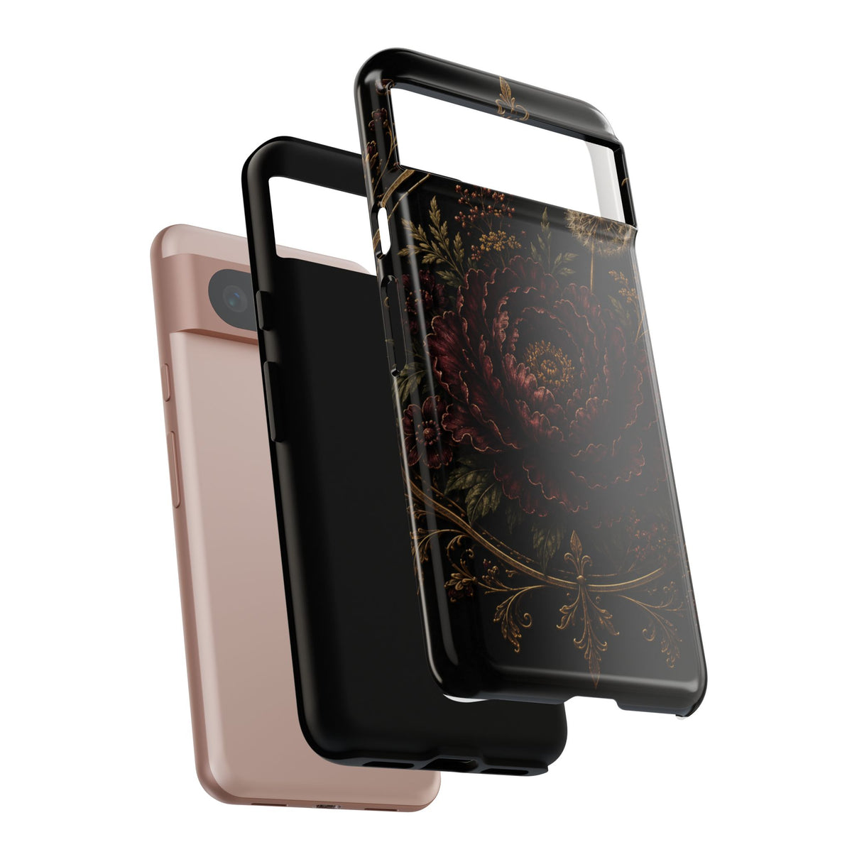 Midnight Garden Tough Case – Vintage Dark Floral Phone Case (Antique Dahlia & Dandelion)