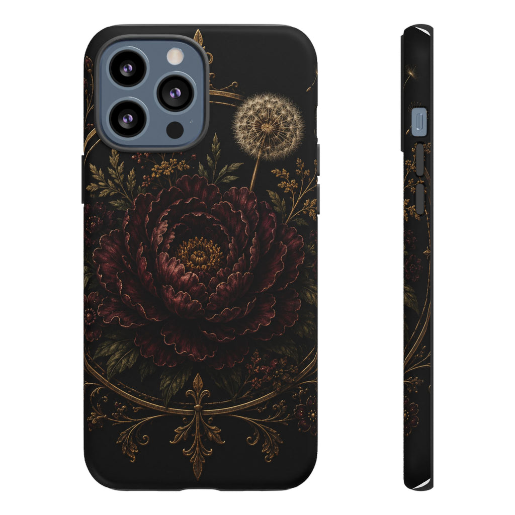 Midnight Garden Tough Case – Vintage Dark Floral Phone Case (Antique Dahlia & Dandelion)