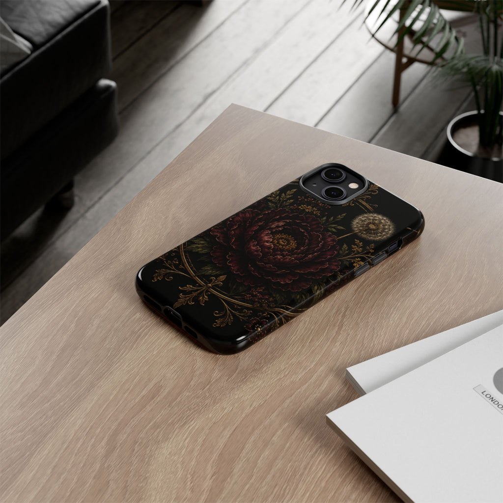 Midnight Garden Tough Case – Vintage Dark Floral Phone Case (Antique Dahlia & Dandelion)