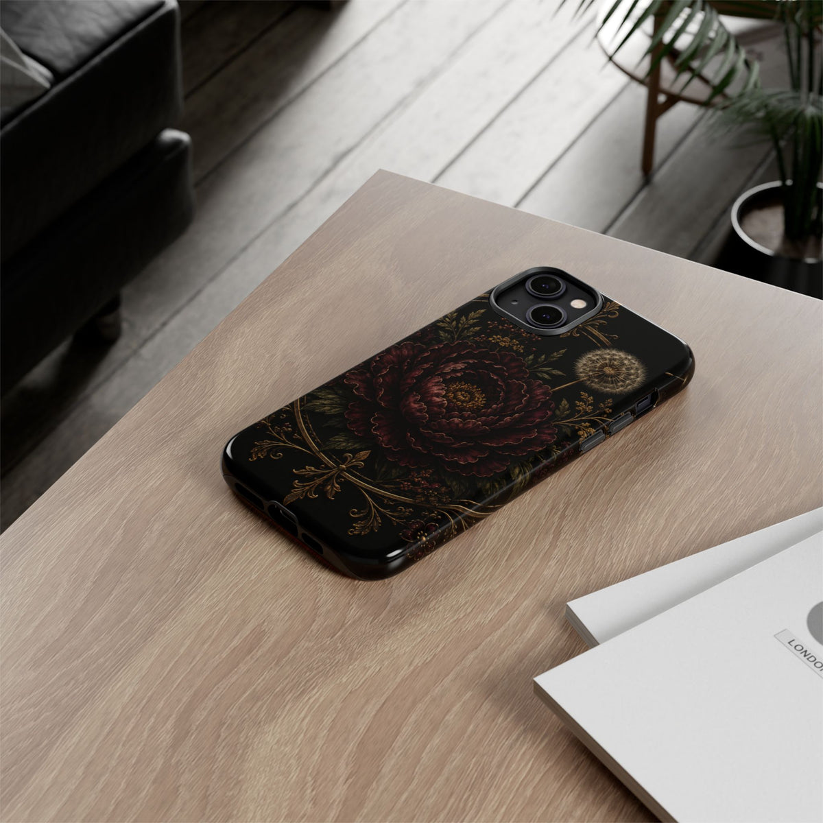 Midnight Garden Tough Case – Vintage Dark Floral Phone Case (Antique Dahlia & Dandelion)