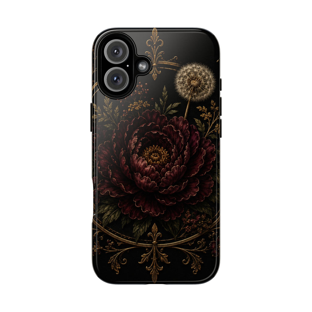 Midnight Garden Tough Case – Vintage Dark Floral Phone Case (Antique Dahlia & Dandelion)