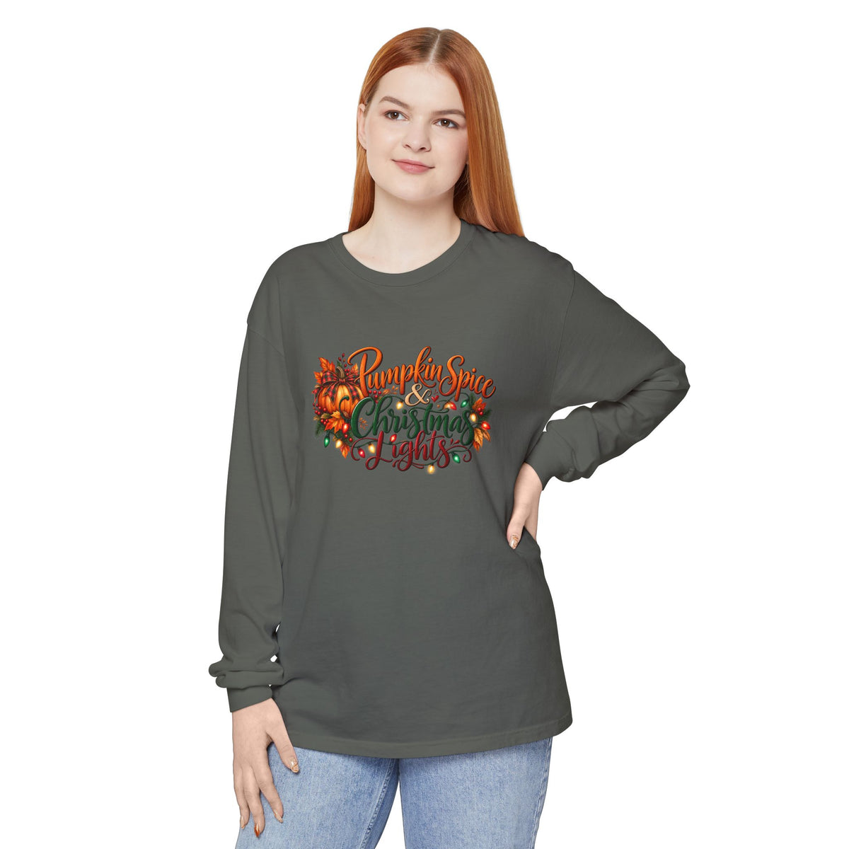 Pumpkin Spice and Christmas Lights Long Sleeve T-Shirt