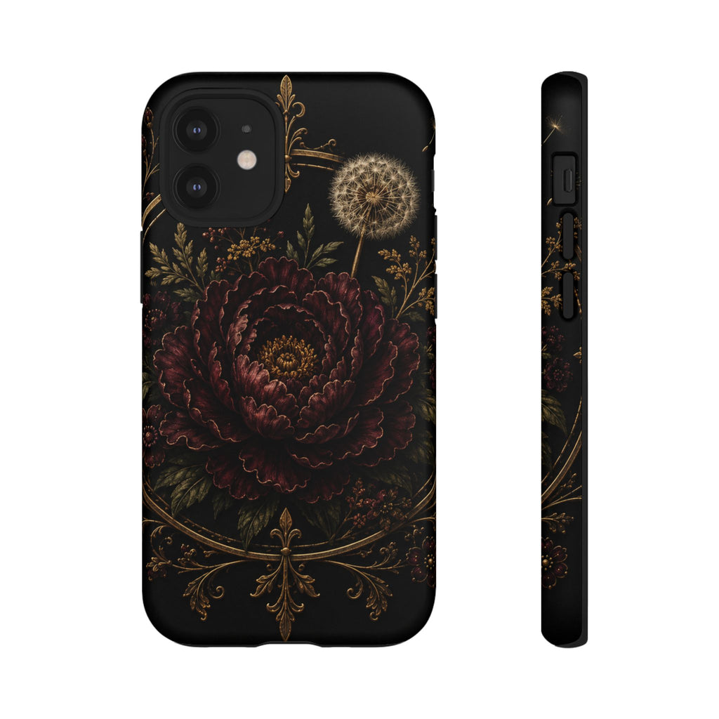 Midnight Garden Tough Case – Vintage Dark Floral Phone Case (Antique Dahlia & Dandelion)