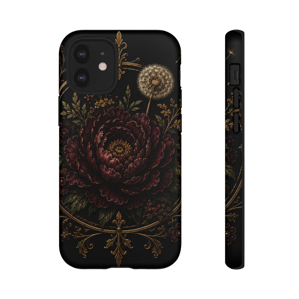 Midnight Garden Tough Case – Vintage Dark Floral Phone Case (Antique Dahlia & Dandelion)