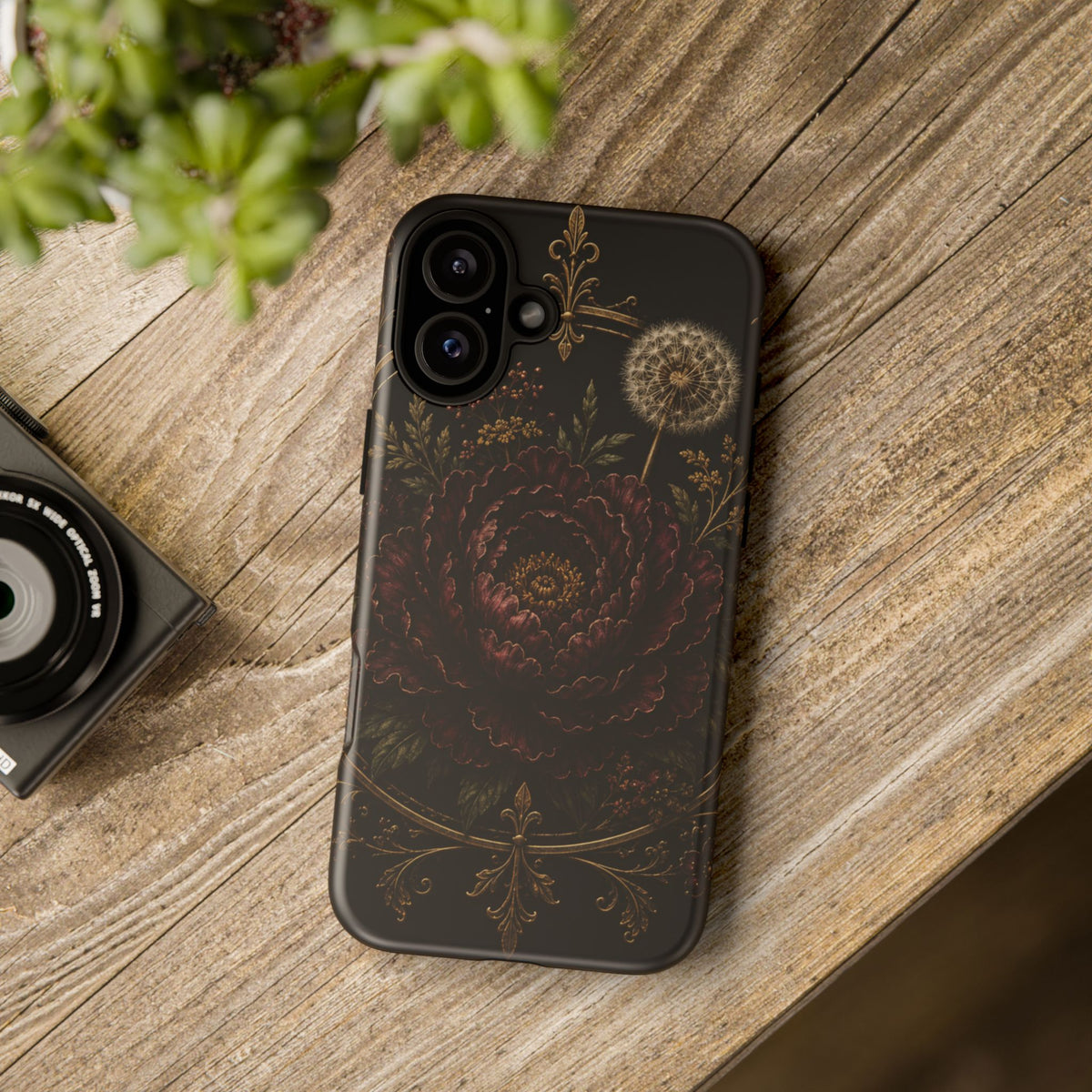 Midnight Garden Tough Case – Vintage Dark Floral Phone Case (Antique Dahlia & Dandelion)