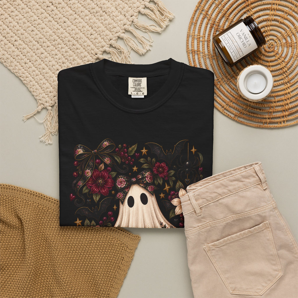 Vintage Floral Ghost T-Shirt — Cute Spooky Halloween Tee