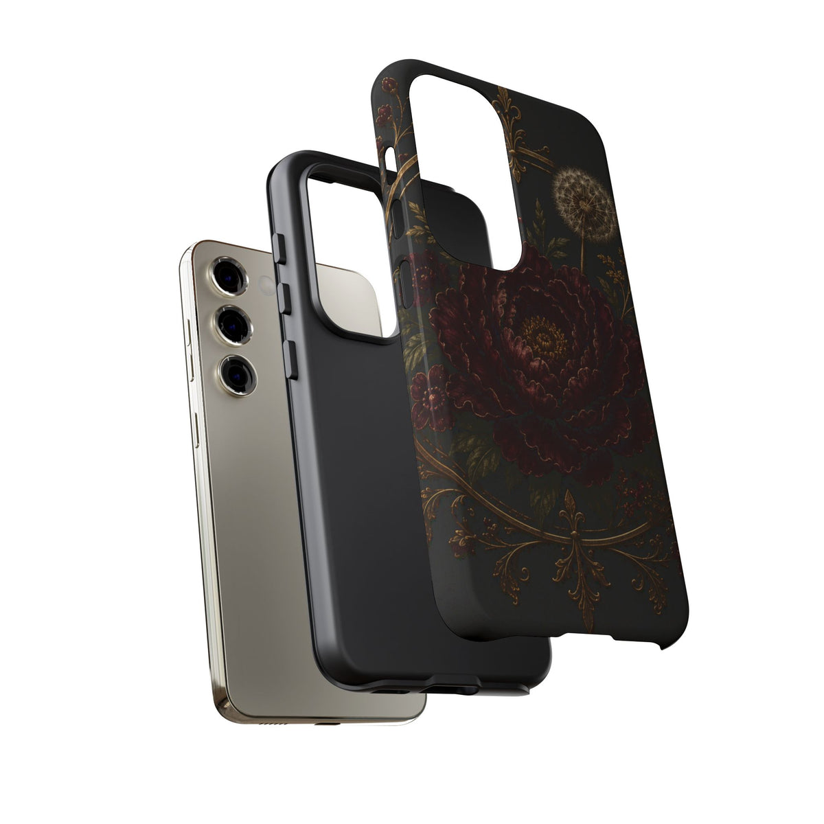 Midnight Garden Tough Case – Vintage Dark Floral Phone Case (Antique Dahlia & Dandelion)