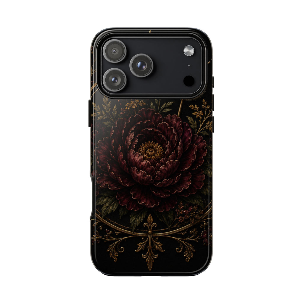 Midnight Garden Tough Case – Vintage Dark Floral Phone Case (Antique Dahlia & Dandelion)