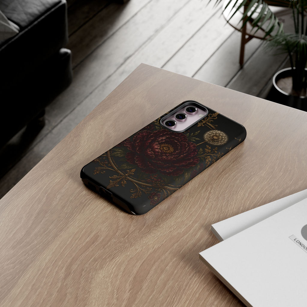 Midnight Garden Tough Case – Vintage Dark Floral Phone Case (Antique Dahlia & Dandelion)