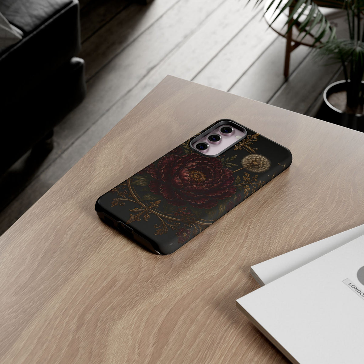 Midnight Garden Tough Case – Vintage Dark Floral Phone Case (Antique Dahlia & Dandelion)