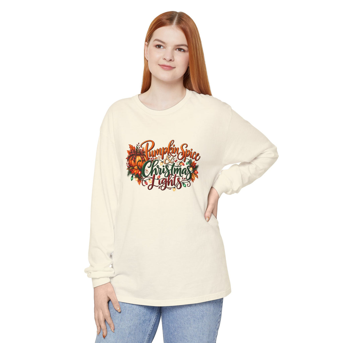Pumpkin Spice and Christmas Lights Long Sleeve T-Shirt