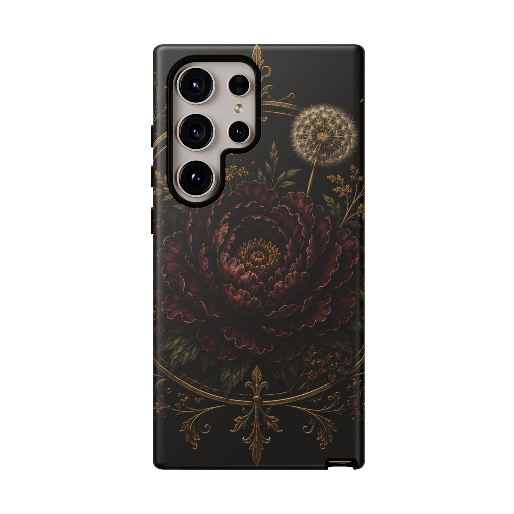 Midnight Garden Tough Case – Vintage Dark Floral Phone Case (Antique Dahlia & Dandelion)