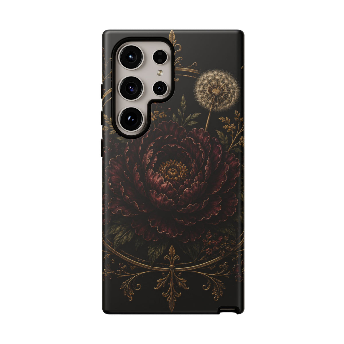 Midnight Garden Tough Case – Vintage Dark Floral Phone Case (Antique Dahlia & Dandelion)