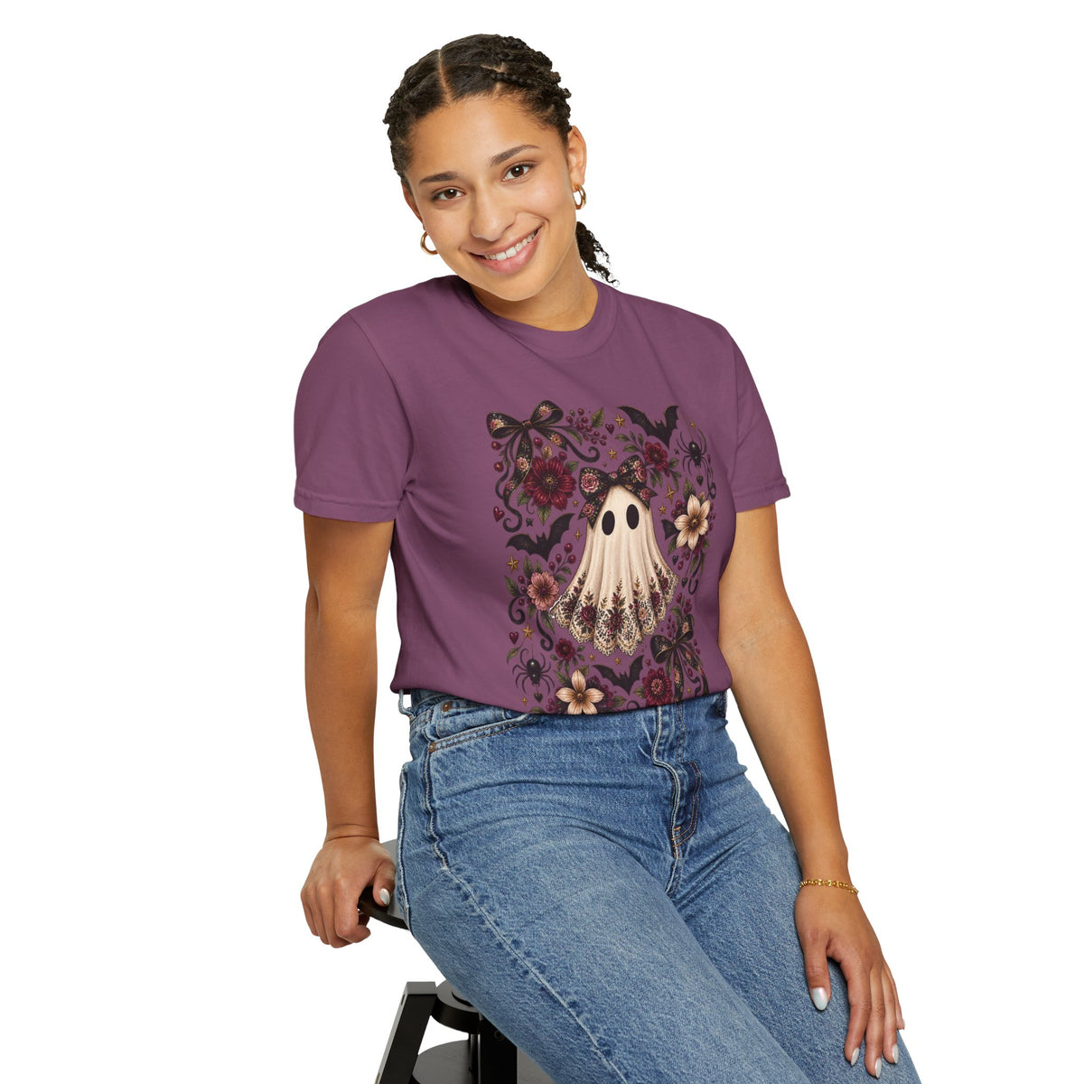 Vintage Floral Ghost T-Shirt — Cute Spooky Halloween Tee