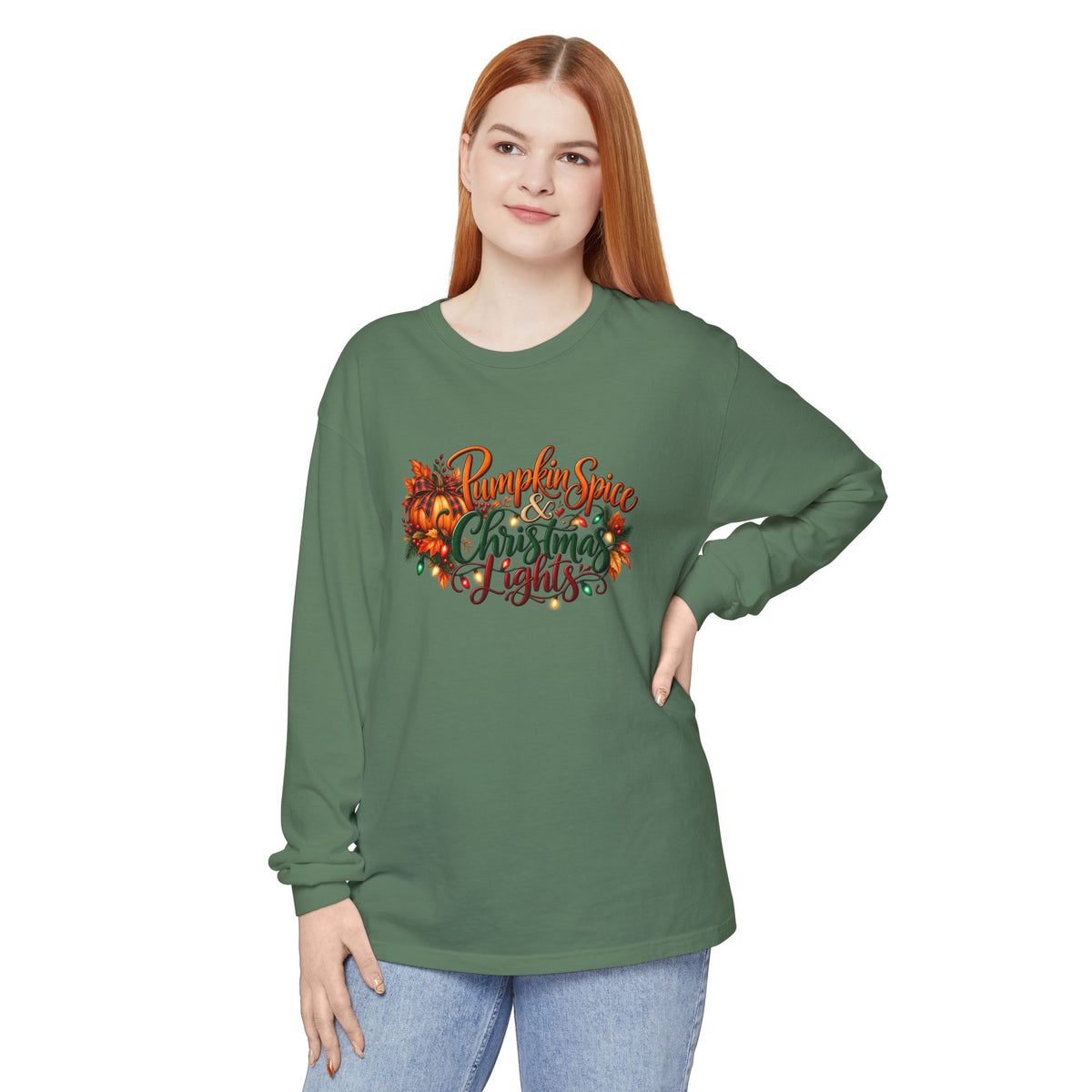 Pumpkin Spice and Christmas Lights Long Sleeve T-Shirt