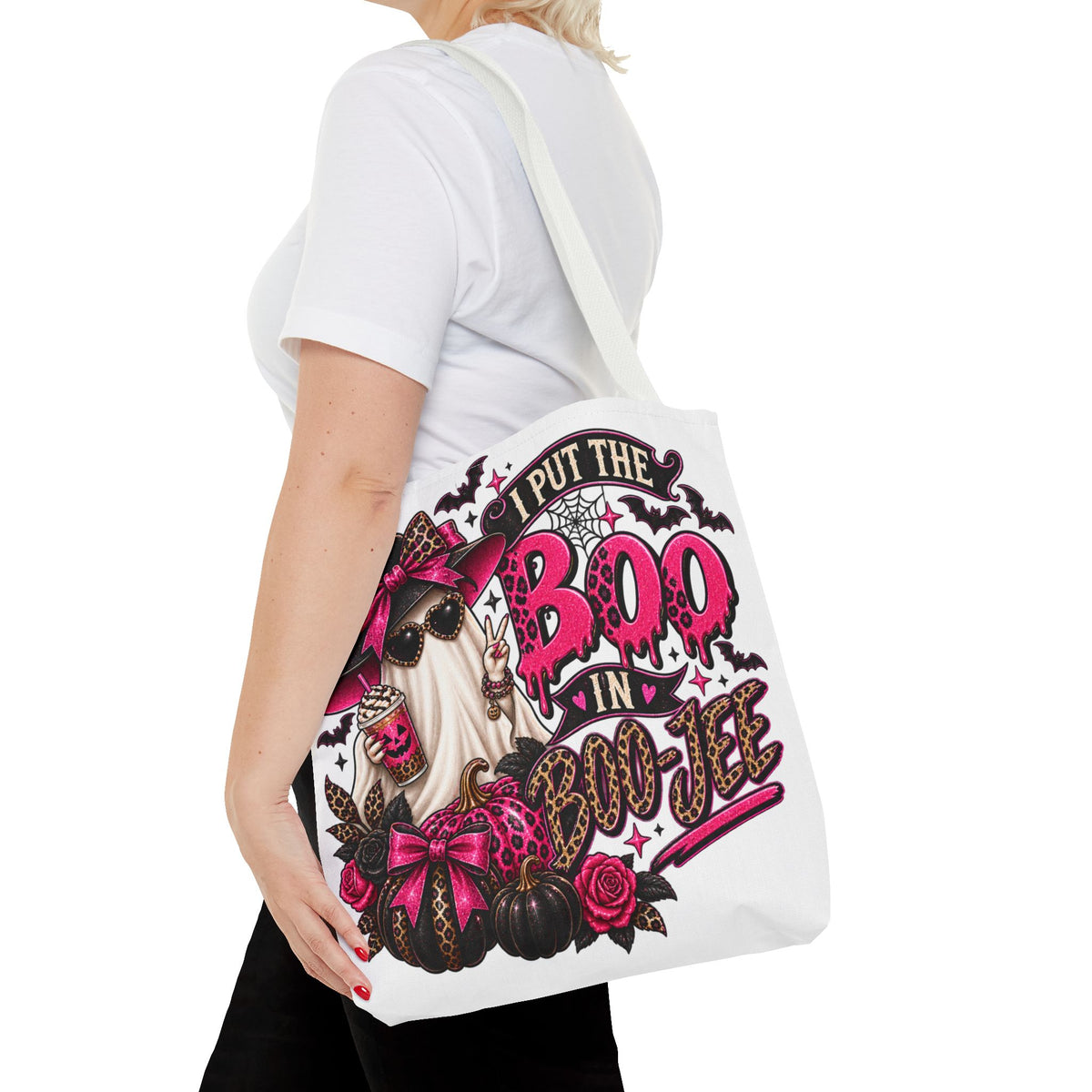 Halloween Boo-in-Boots Tote Bag – Pink Witch Gnome Trick-or-Treat Tote