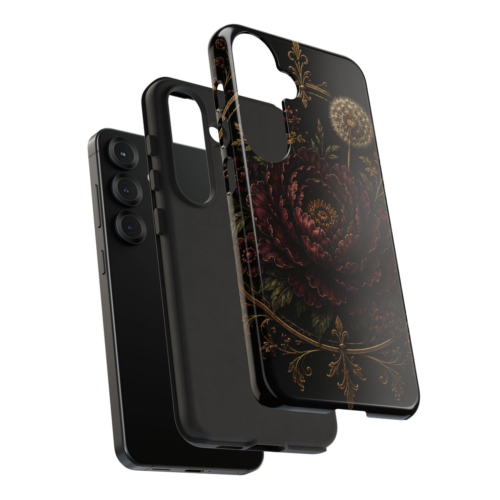 Midnight Garden Tough Case – Vintage Dark Floral Phone Case (Antique Dahlia & Dandelion)