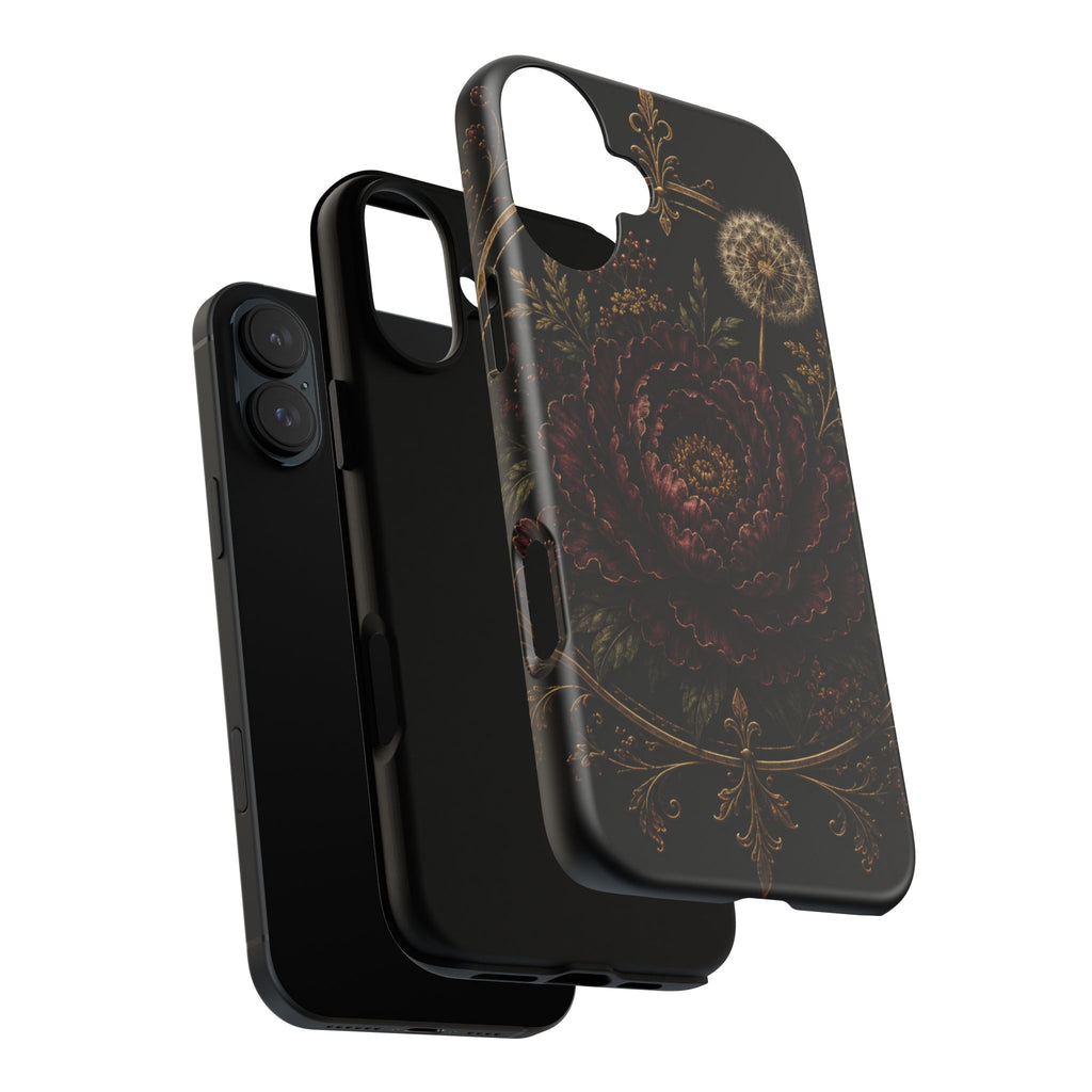 Midnight Garden Tough Case – Vintage Dark Floral Phone Case (Antique Dahlia & Dandelion)