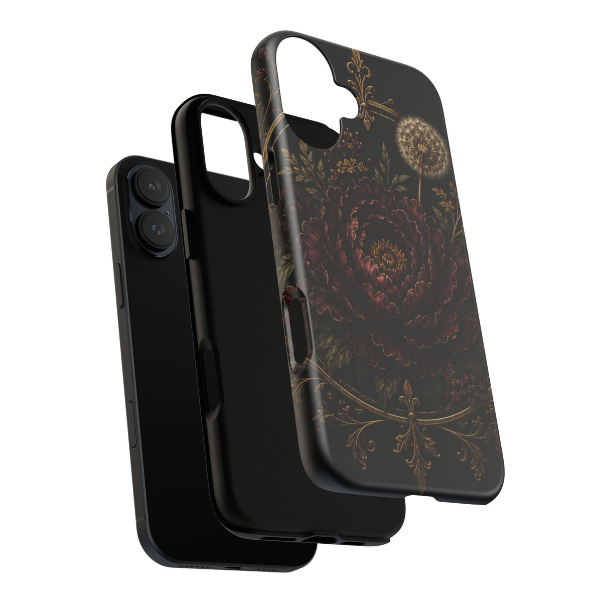 Midnight Garden Tough Case – Vintage Dark Floral Phone Case (Antique Dahlia & Dandelion)