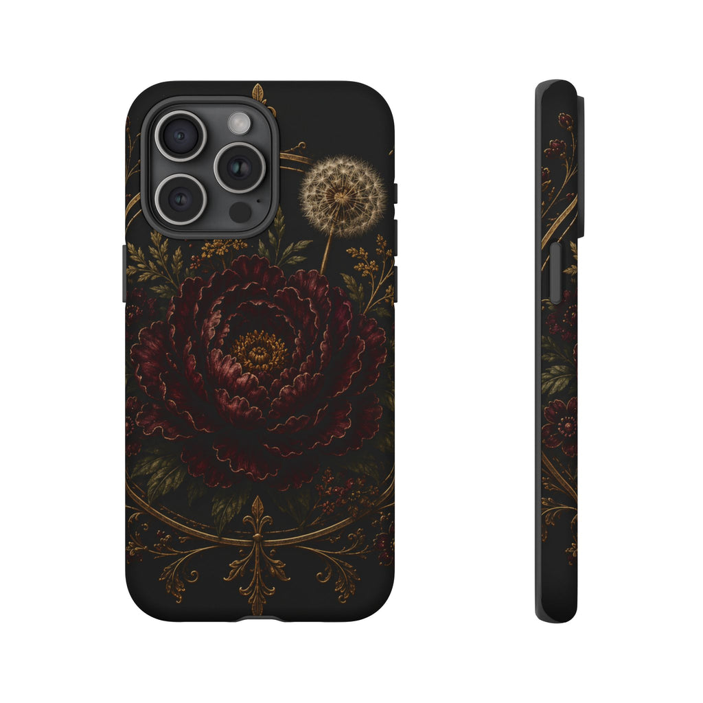 Midnight Garden Tough Case – Vintage Dark Floral Phone Case (Antique Dahlia & Dandelion)